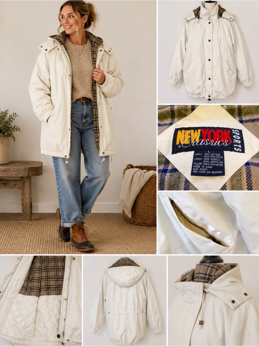 Vintage New York Classics Plaid Lined Hooded Coat Women’s L